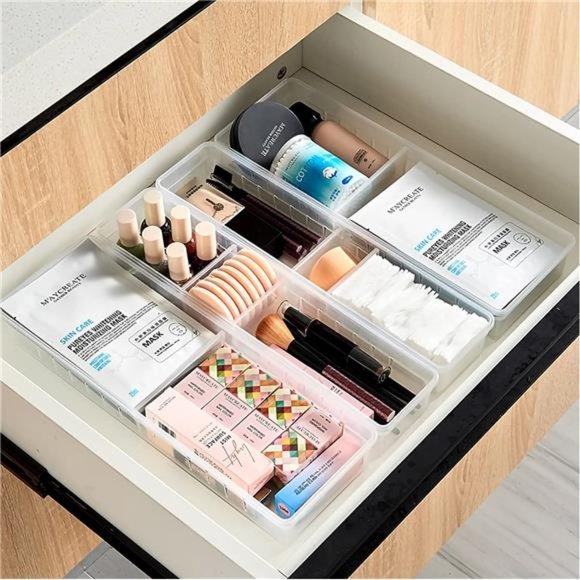 4 Pcs Desk Drawer Organizer Plastic Makeup Drawer Dividers Cosmetic Flatware - Picture 4 of 7